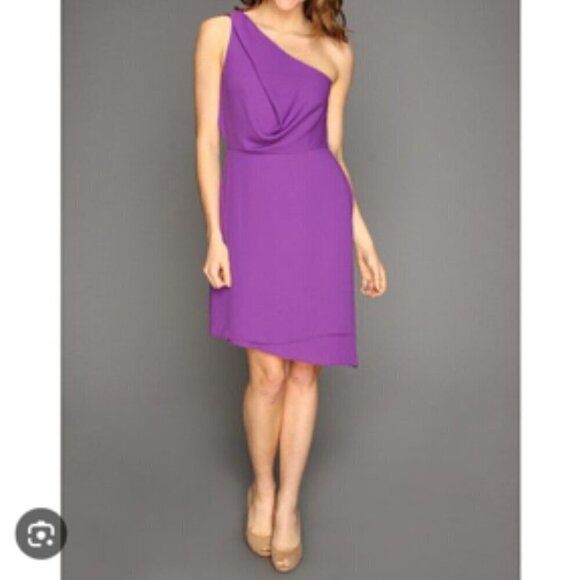 BCBG MAXAZRIA Somara One-Shouldered Asymmetrical Chiffon Purple Dress Sz 6 - Picture 1 of 13